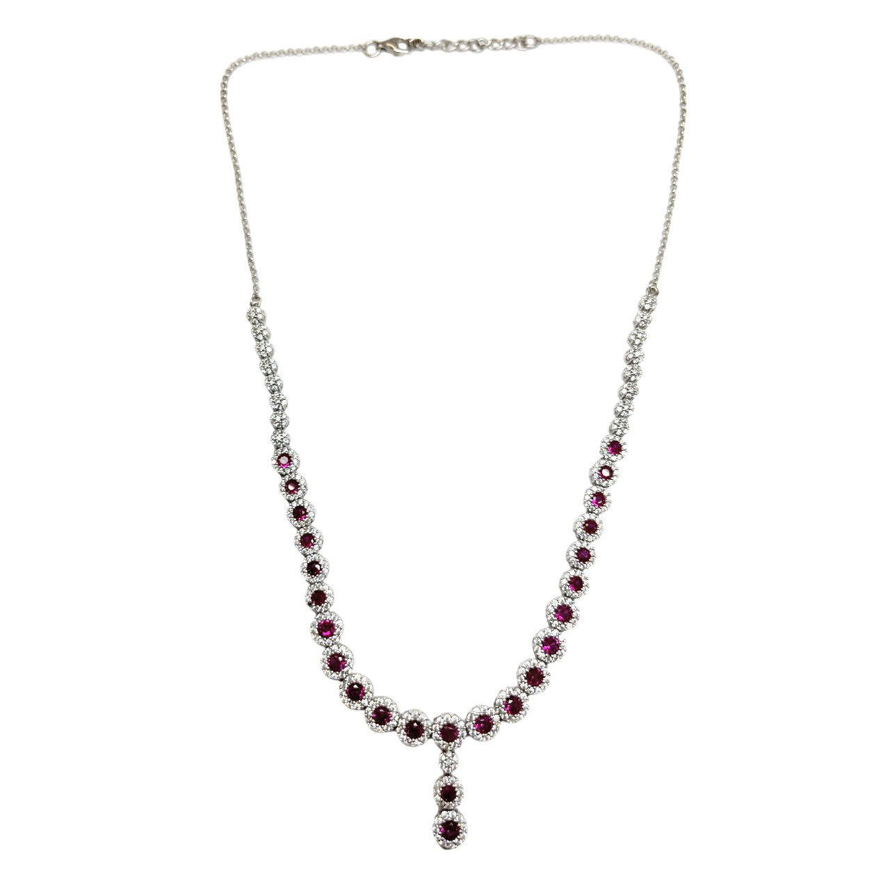 Collana Donna Re Mida Tennis Argento Fiori Zirconi Bianchi Rossi